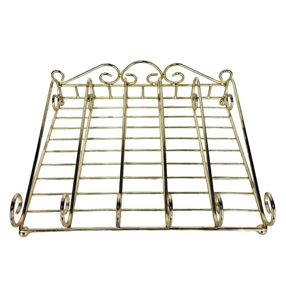 Gold Scroll Tabletop Footed Spice Rack Buffet Flatware Caddy Tray Vintage - Picture 2 of 15